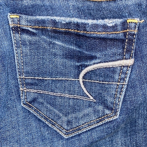 AE Stretch '90s Skinny Jean in Distressed Dark Atlantic size 00 - Picture 7 of 11